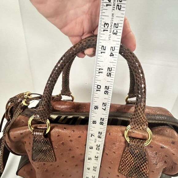 Cynthia Rowley Large Two Tone Brown Leather Satchel Snakeskin And Ostrich Print - Picture 15 of 16